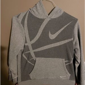 Nike gray hoodie with “Basketball” written down left sleeve.